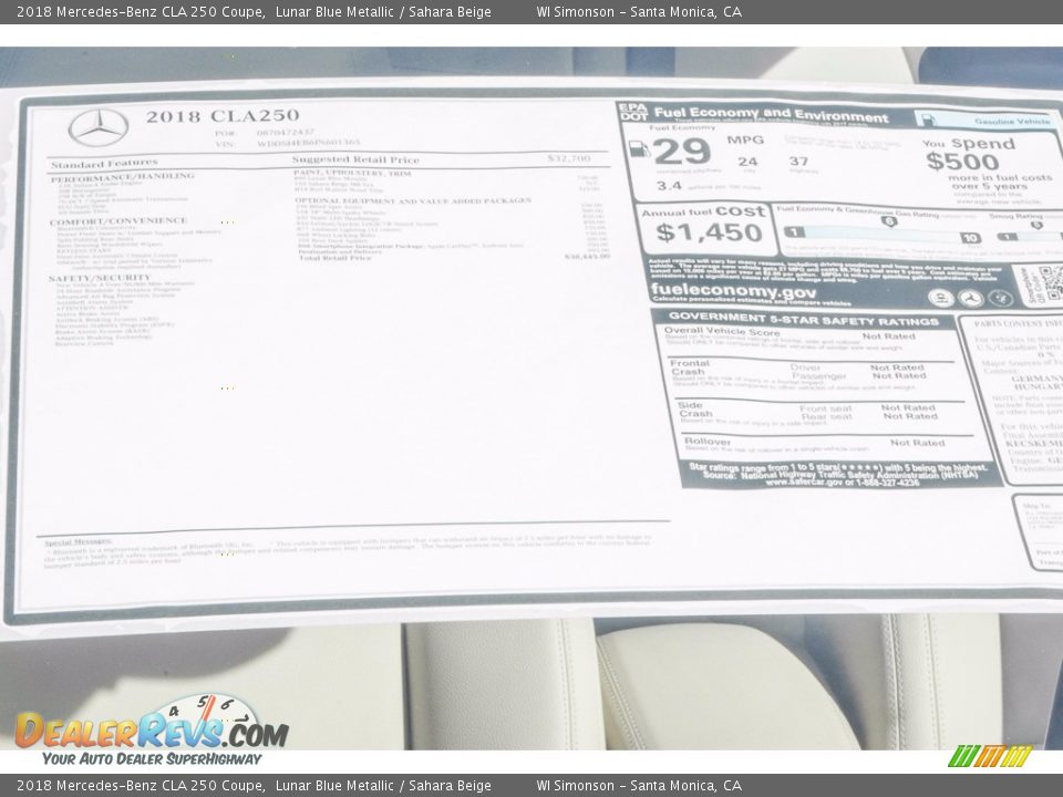 2018 Mercedes-Benz CLA 250 Coupe Lunar Blue Metallic / Sahara Beige Photo #11