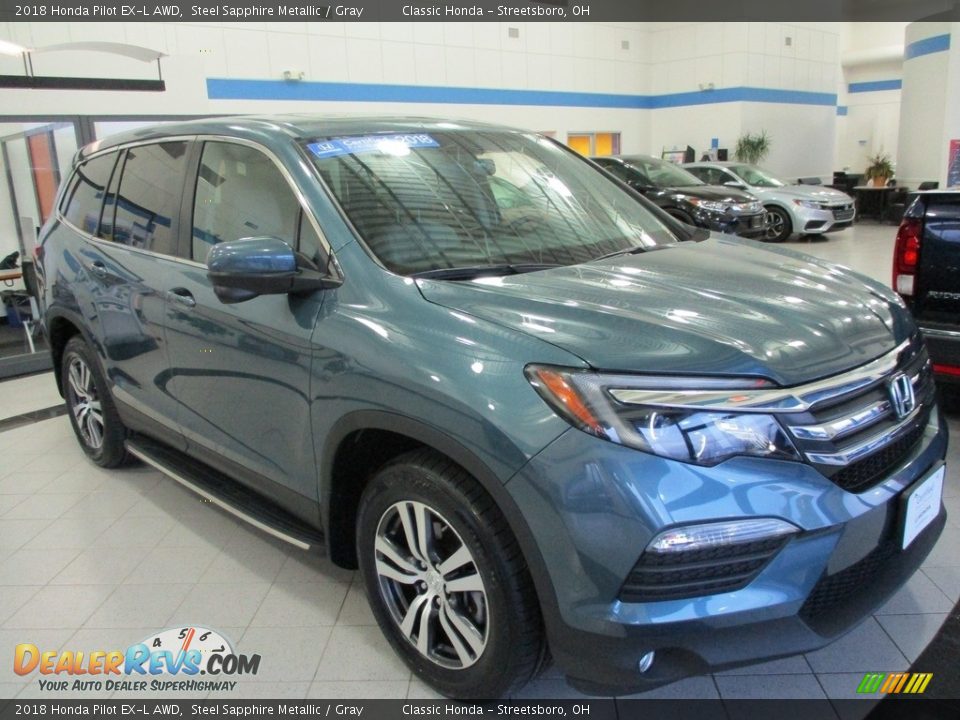 2018 Honda Pilot EX-L AWD Steel Sapphire Metallic / Gray Photo #3