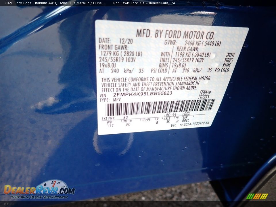 Ford Color Code B3 Atlas Blue Metallic