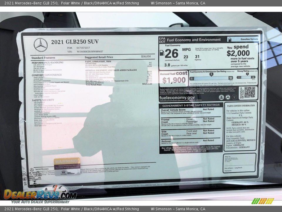 2021 Mercedes-Benz GLB 250 Polar White / Black/DINAMICA w/Red Stitching Photo #10