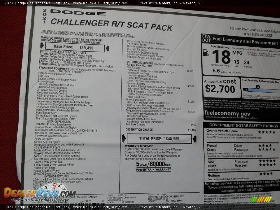 2021 Dodge Challenger R/T Scat Pack White Knuckle / Black/Ruby Red Photo #26
