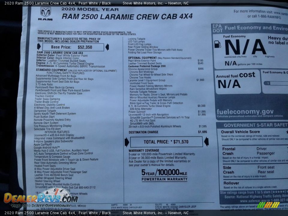 2020 Ram 2500 Laramie Crew Cab 4x4 Pearl White / Black Photo #34
