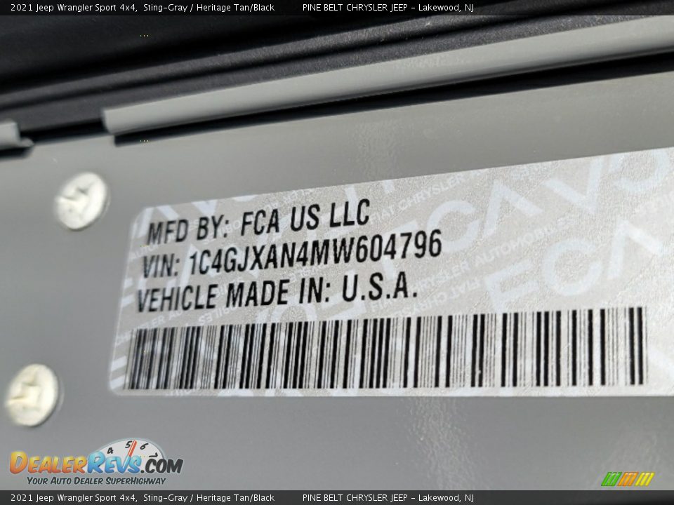 2021 Jeep Wrangler Sport 4x4 Sting-Gray / Heritage Tan/Black Photo #13