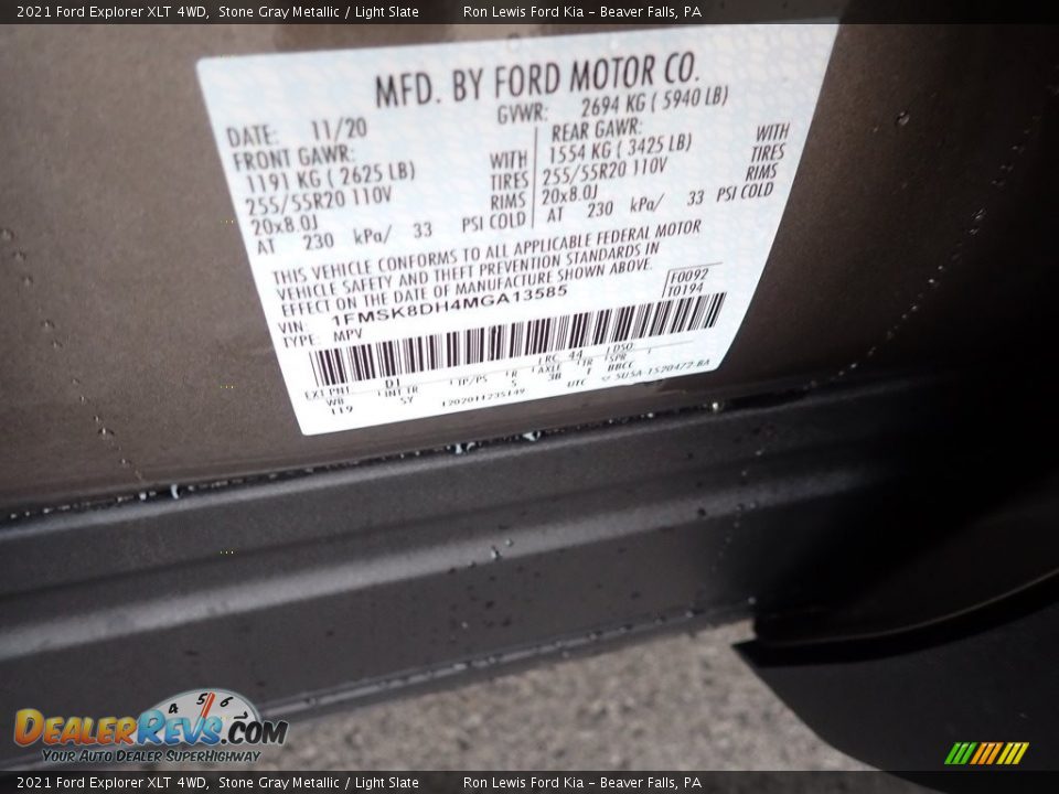 2021 Ford Explorer XLT 4WD Stone Gray Metallic / Light Slate Photo #16