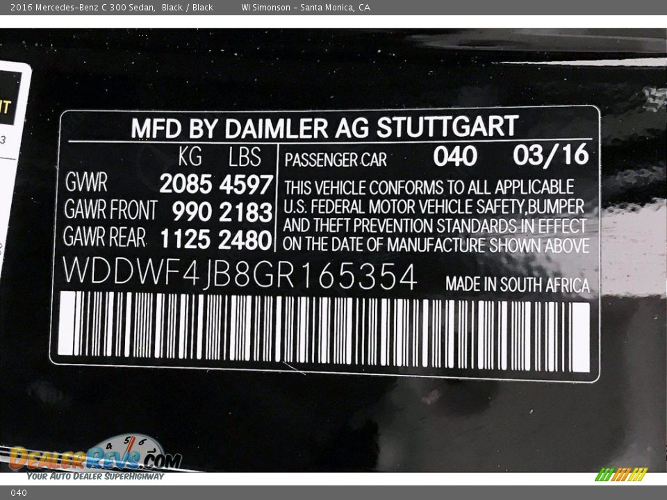 Mercedes-Benz Color Code 040 Black