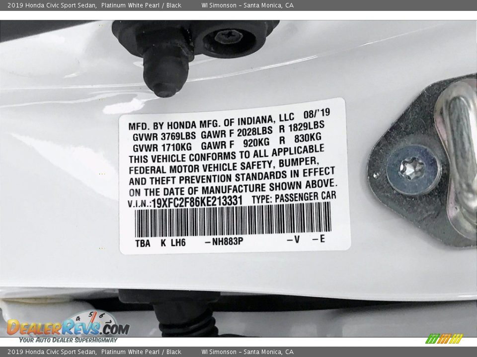 2019 Honda Civic Sport Sedan Platinum White Pearl / Black Photo #32