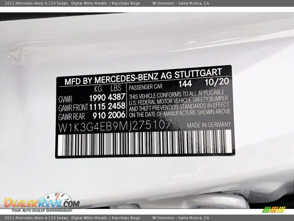 2021 Mercedes-Benz A 220 Sedan Digital White Metallic / Macchiato Beige Photo #11