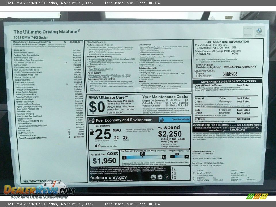 2021 BMW 7 Series 740i Sedan Alpine White / Black Photo #17