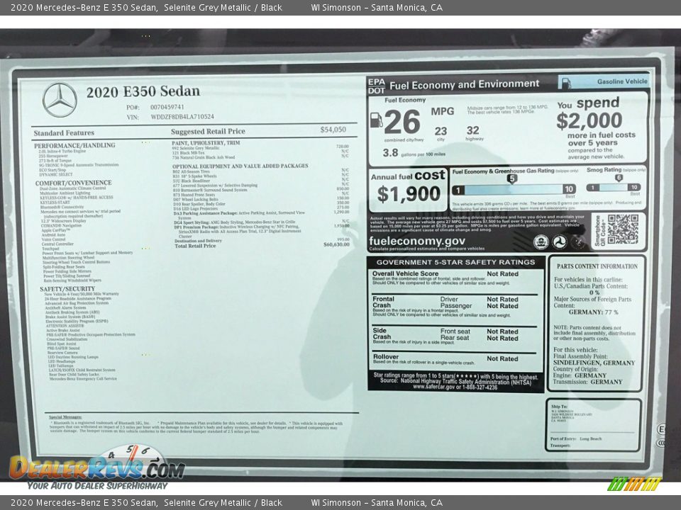 2020 Mercedes-Benz E 350 Sedan Selenite Grey Metallic / Black Photo #10