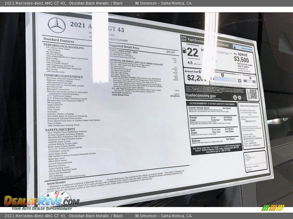 2021 Mercedes-Benz AMG GT 43 Window Sticker Photo #10