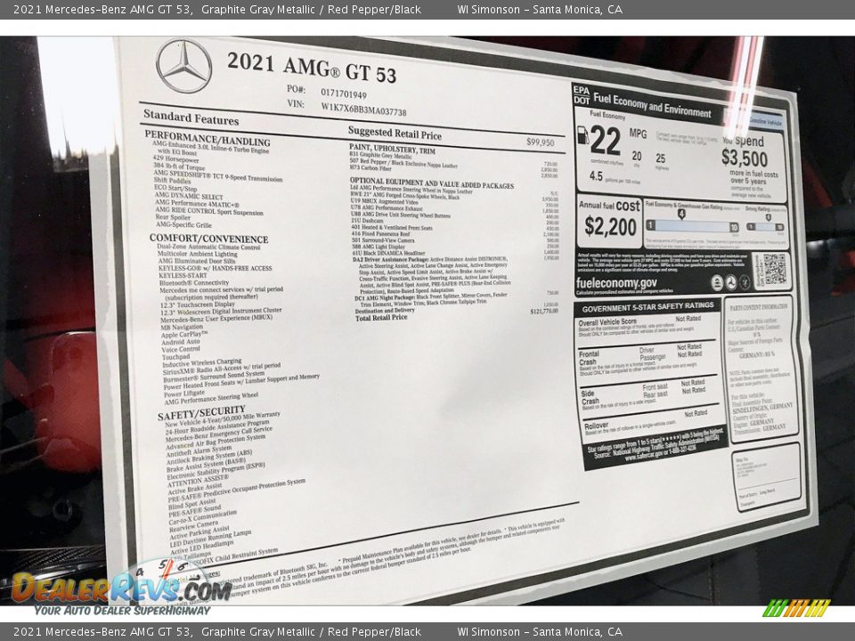 2021 Mercedes-Benz AMG GT 53 Window Sticker Photo #10