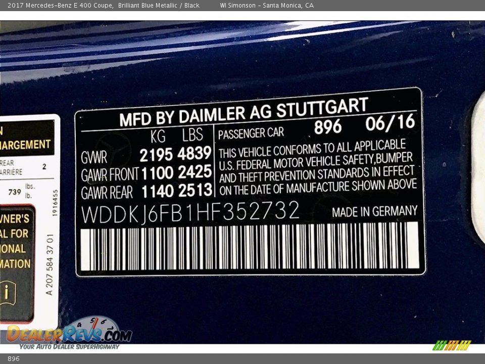 Mercedes-Benz Color Code 896 Brilliant Blue Metallic