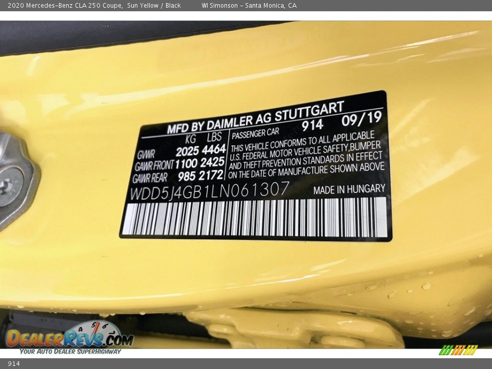 Mercedes-Benz Color Code 914 Sun Yellow