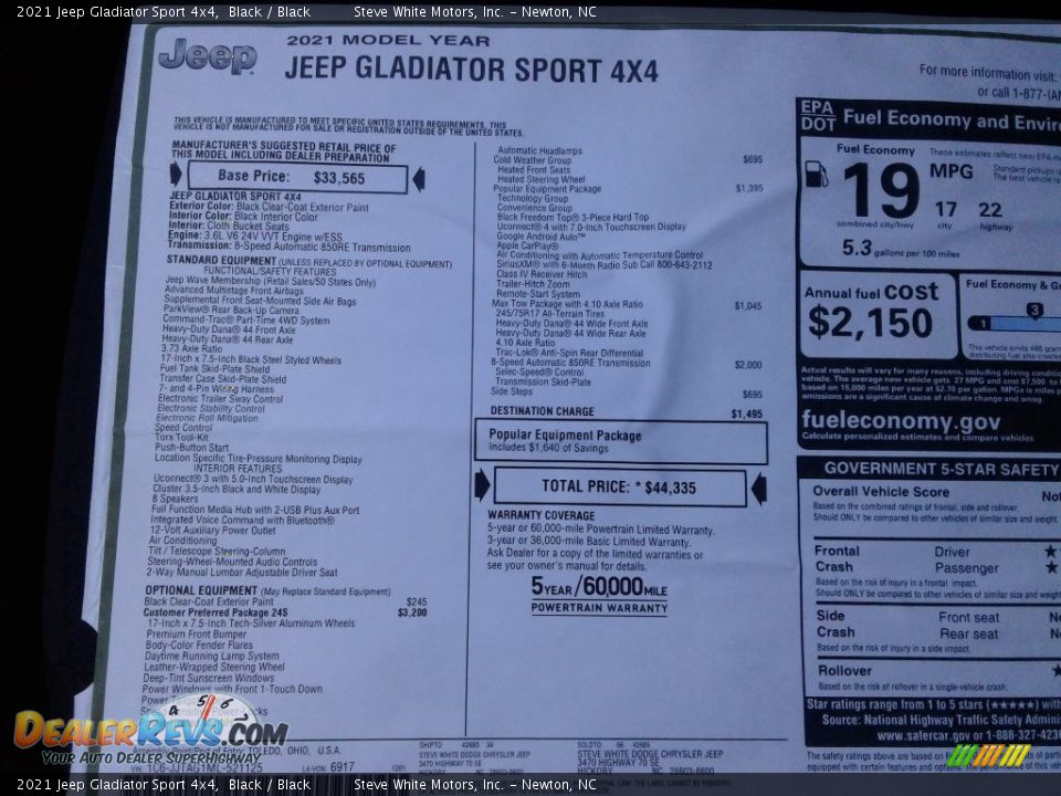 2021 Jeep Gladiator Sport 4x4 Black / Black Photo #28