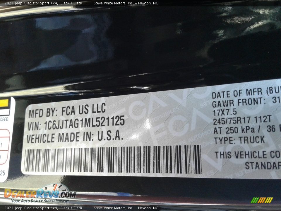 2021 Jeep Gladiator Sport 4x4 Black / Black Photo #30