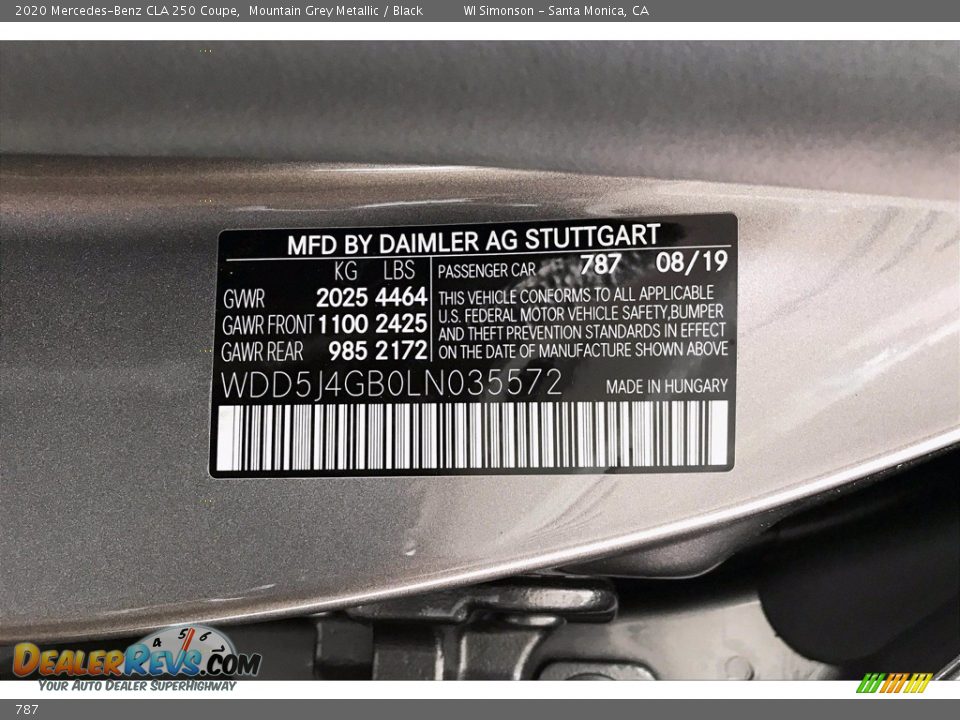 Mercedes-Benz Color Code 787 Mountain Grey Metallic