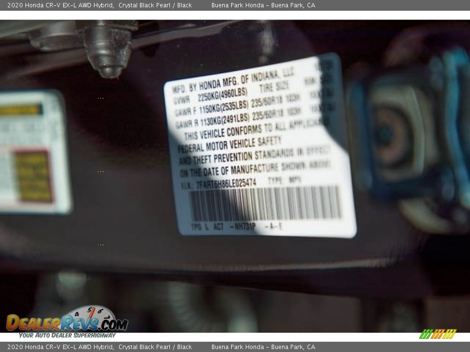 2020 Honda CR-V EX-L AWD Hybrid Crystal Black Pearl / Black Photo #36