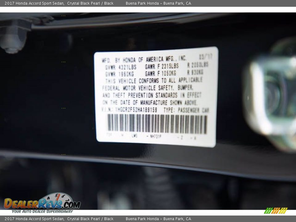 2017 Honda Accord Sport Sedan Crystal Black Pearl / Black Photo #35