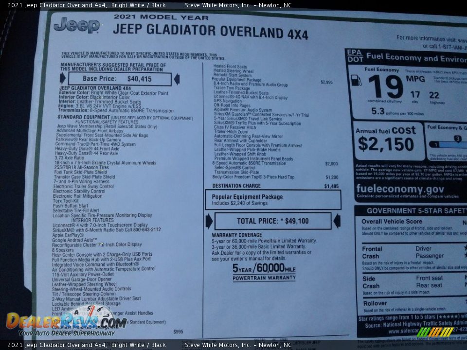 2021 Jeep Gladiator Overland 4x4 Bright White / Black Photo #30