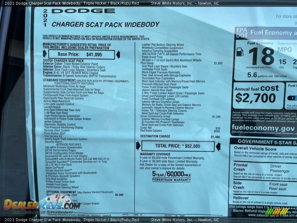 2021 Dodge Charger Scat Pack Widebody Window Sticker Photo #29