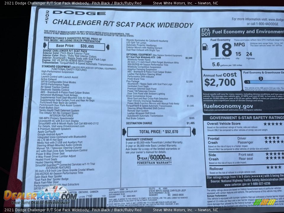 2021 Dodge Challenger R/T Scat Pack Widebody Window Sticker Photo #25