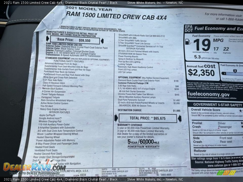 2021 Ram 1500 Limited Crew Cab 4x4 Window Sticker Photo #34