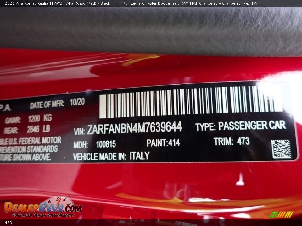 Alfa Romeo Color Code 473 Alfa Rosso (Red)