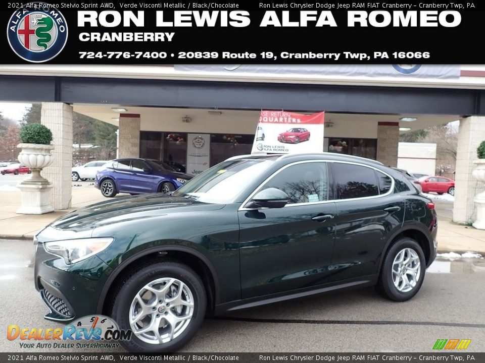 2021 Alfa Romeo Stelvio Sprint AWD Verde Visconti Metallic / Black/Chocolate Photo #1