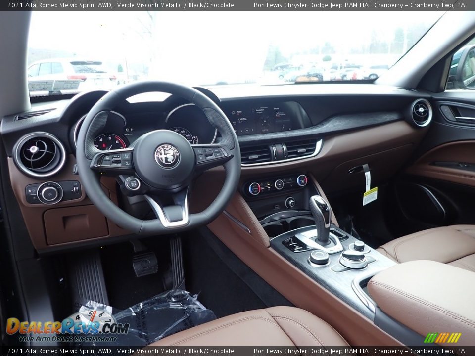 Black/Chocolate Interior - 2021 Alfa Romeo Stelvio Sprint AWD Photo #14
