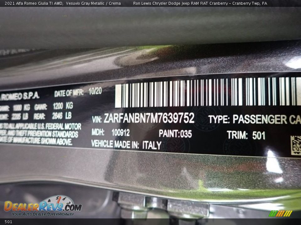 Alfa Romeo Color Code 501 Vesuvio Gray Metallic