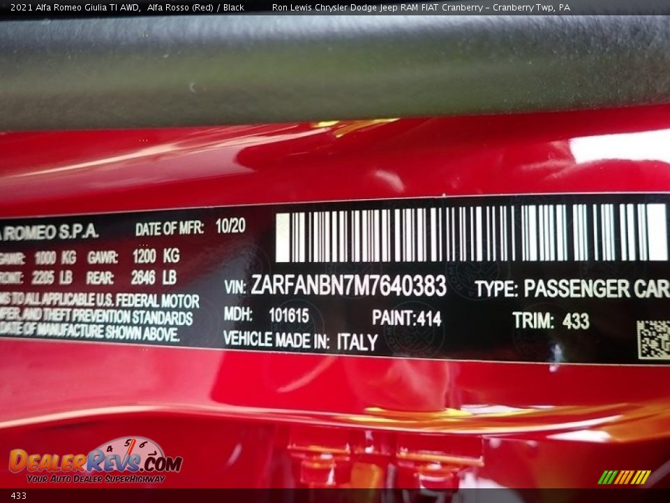 Alfa Romeo Color Code 433 Alfa Rosso (Red)