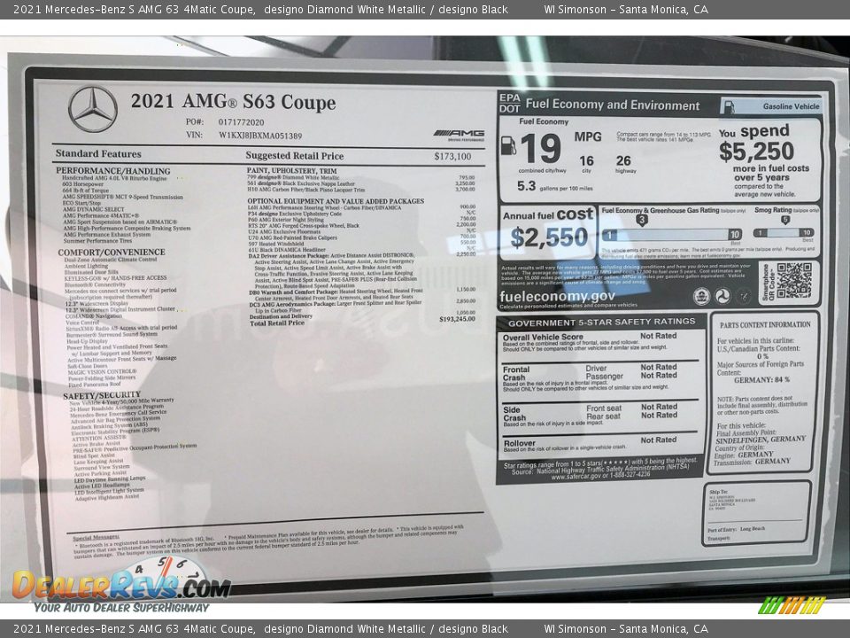 2021 Mercedes-Benz S AMG 63 4Matic Coupe designo Diamond White Metallic / designo Black Photo #10
