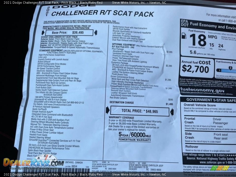 2021 Dodge Challenger R/T Scat Pack Window Sticker Photo #25