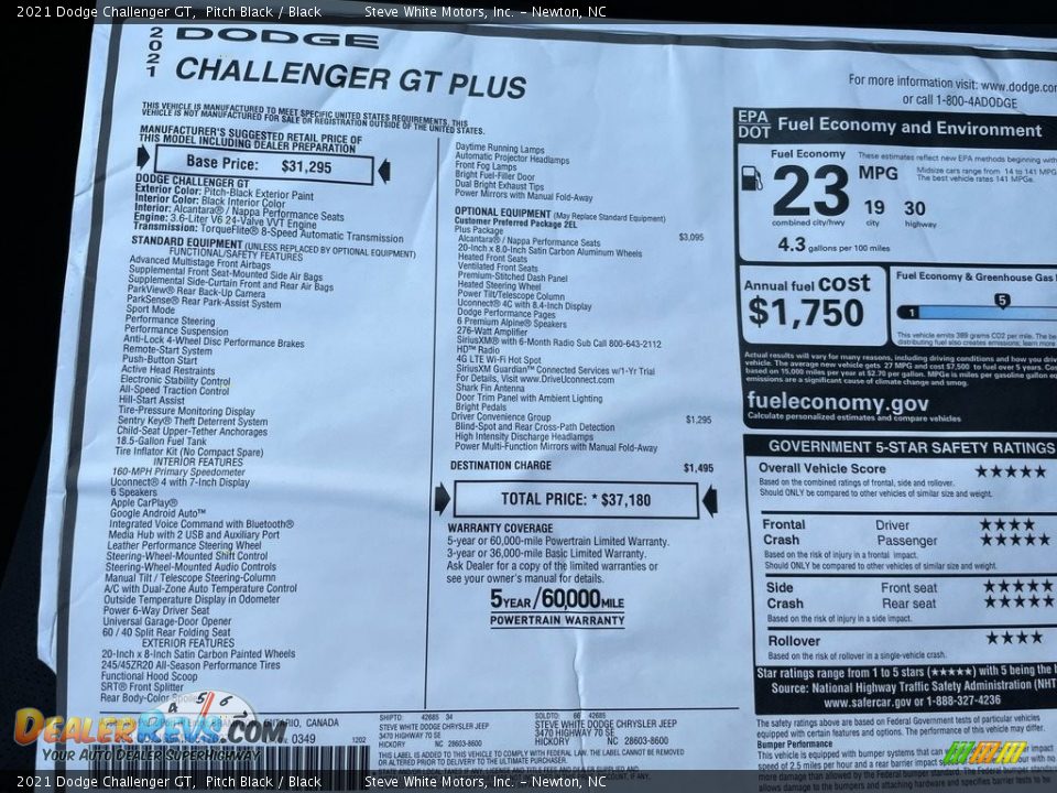 2021 Dodge Challenger GT Window Sticker Photo #25