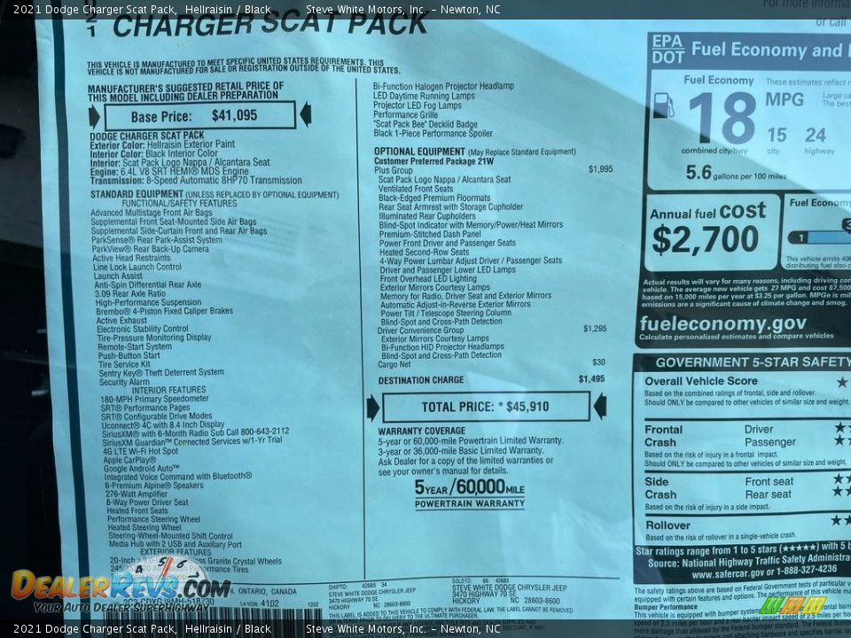 2021 Dodge Charger Scat Pack Window Sticker Photo #28