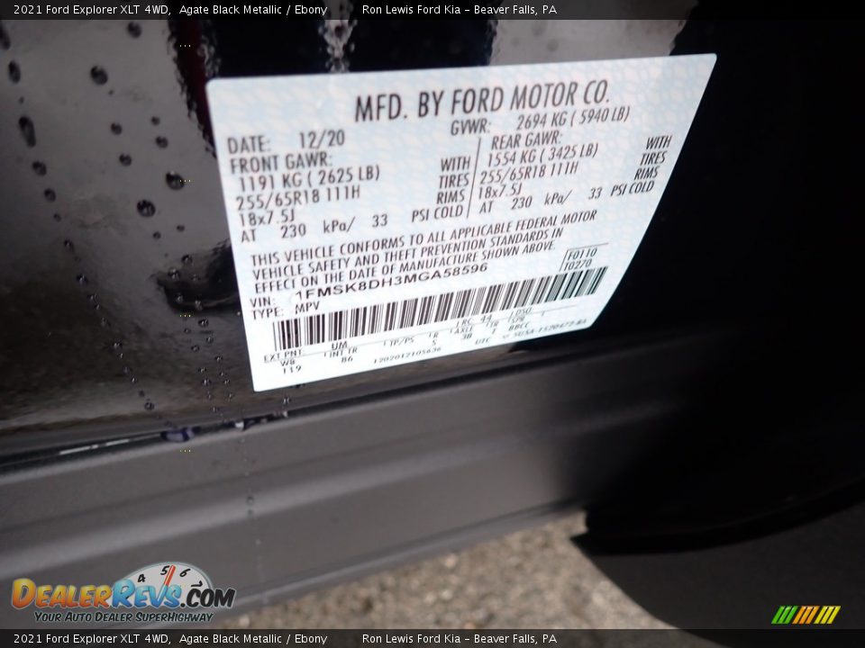 2021 Ford Explorer XLT 4WD Agate Black Metallic / Ebony Photo #14