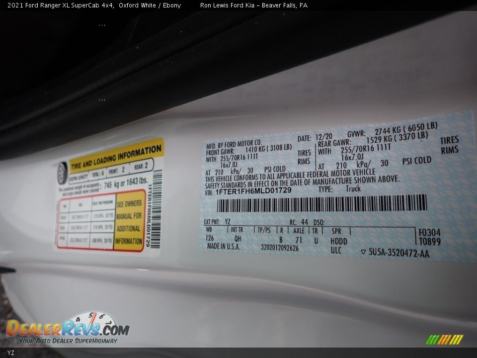 Ford Color Code YZ Oxford White