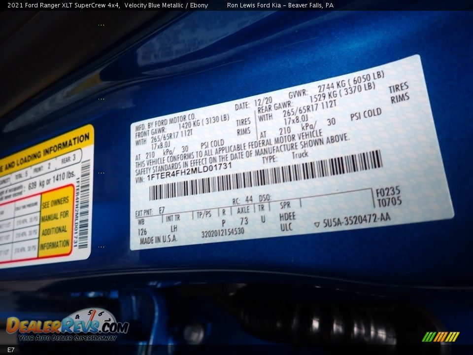 Ford Color Code E7 Velocity Blue Metallic