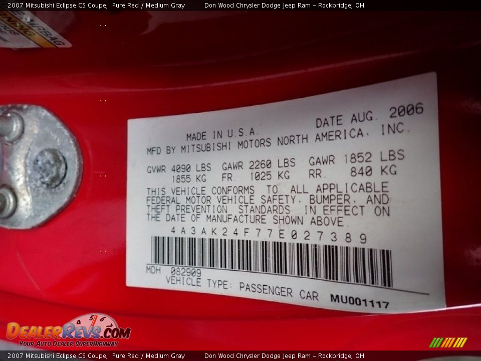 2007 Mitsubishi Eclipse GS Coupe Pure Red / Medium Gray Photo #14