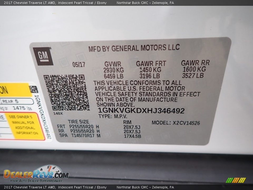 2017 Chevrolet Traverse LT AWD Iridescent Pearl Tricoat / Ebony Photo #15