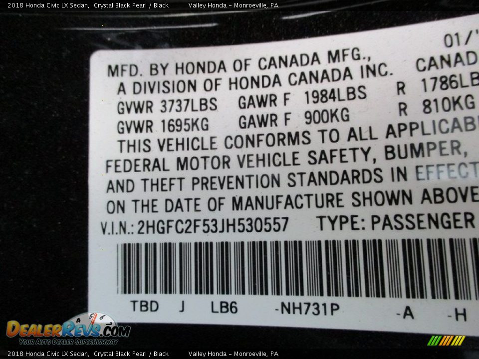 2018 Honda Civic LX Sedan Crystal Black Pearl / Black Photo #19