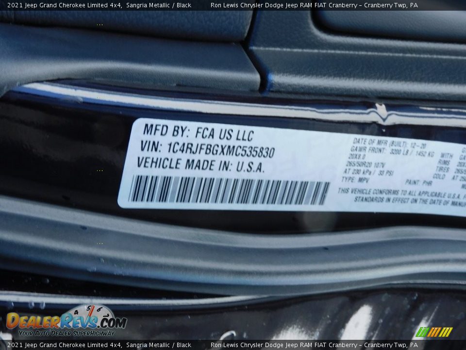 2021 Jeep Grand Cherokee Limited 4x4 Sangria Metallic / Black Photo #20