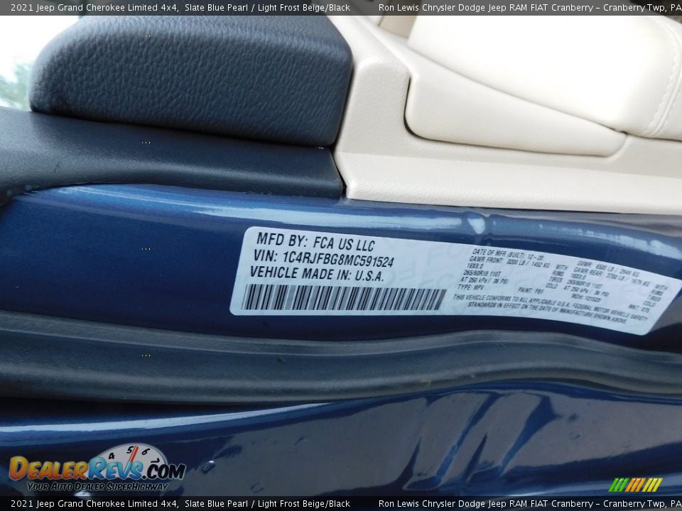 2021 Jeep Grand Cherokee Limited 4x4 Slate Blue Pearl / Light Frost Beige/Black Photo #20