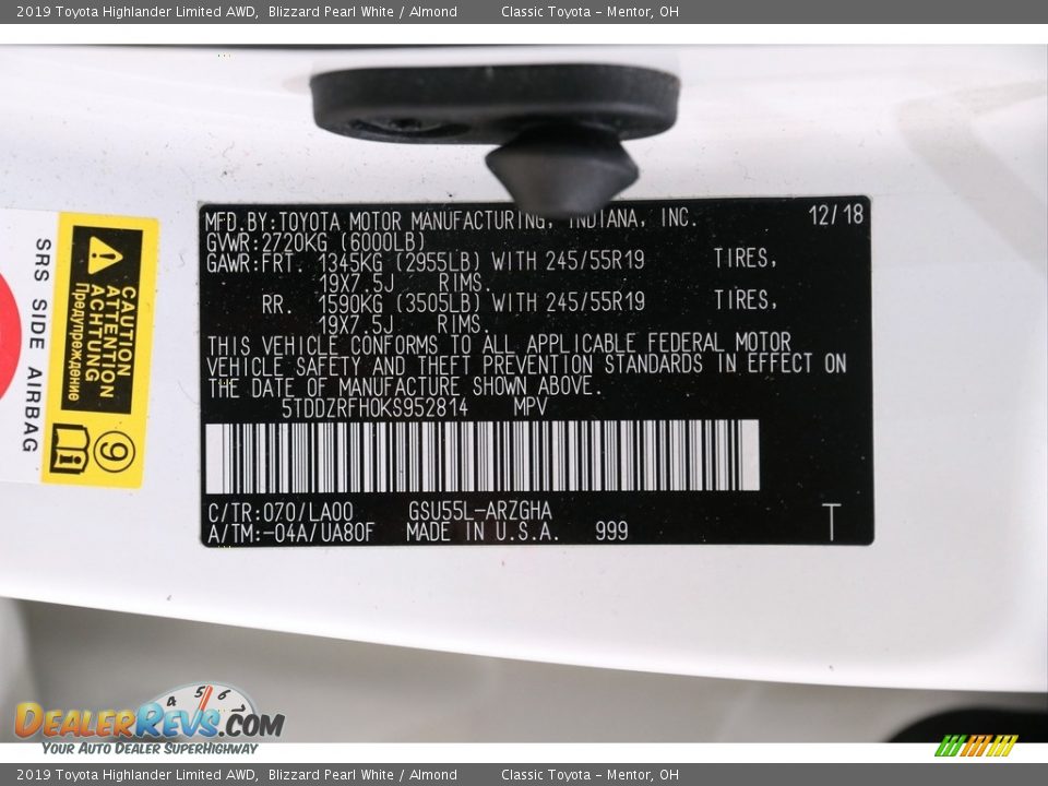 2019 Toyota Highlander Limited AWD Blizzard Pearl White / Almond Photo #23