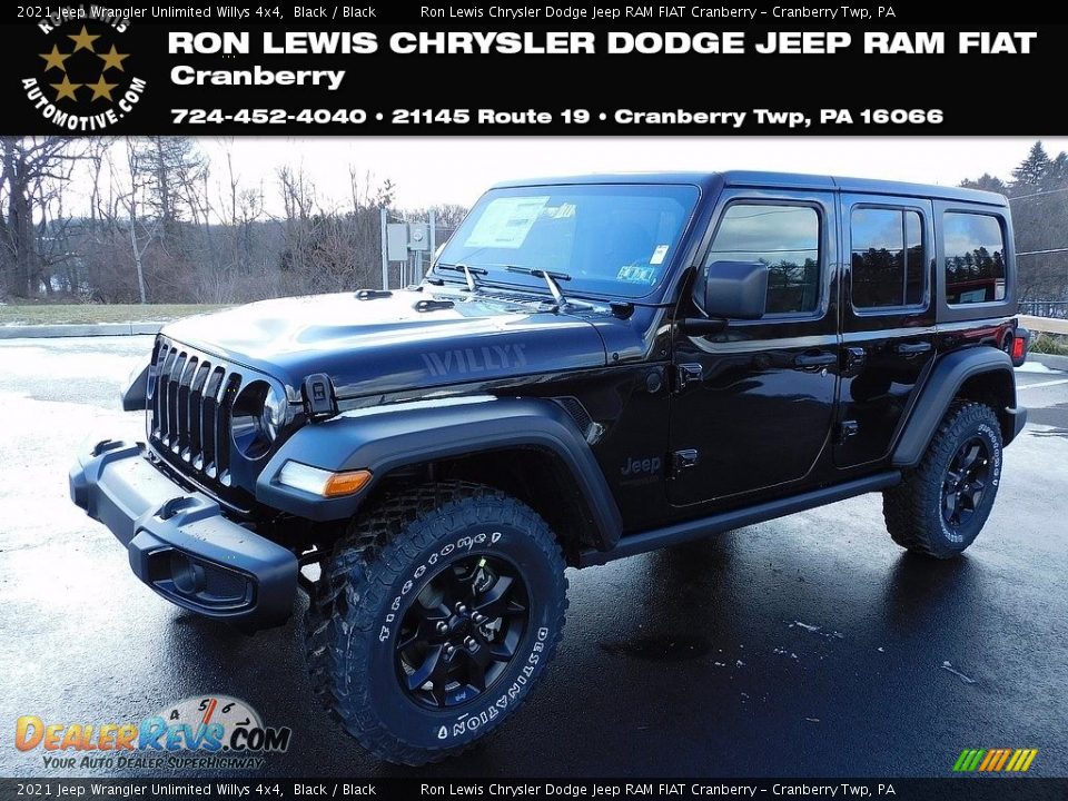 2021 Jeep Wrangler Unlimited Willys 4x4 Black / Black Photo #1