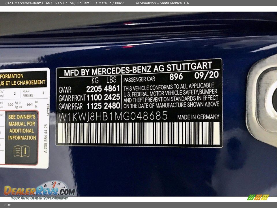 Mercedes-Benz Color Code 896 Brilliant Blue Metallic