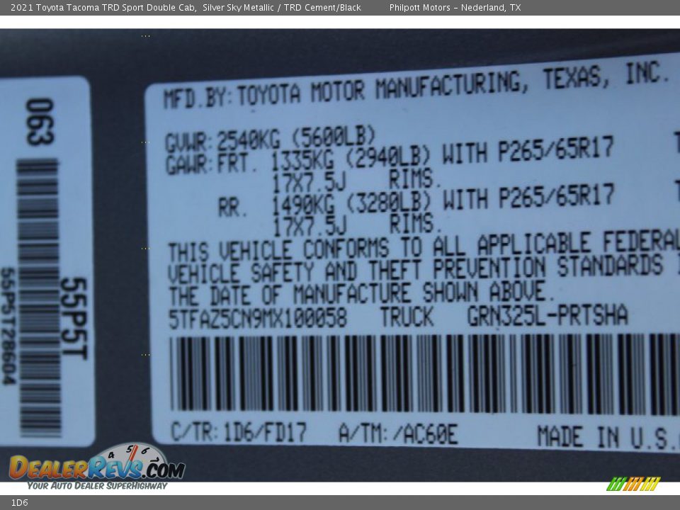 Toyota Color Code 1D6 Silver Sky Metallic