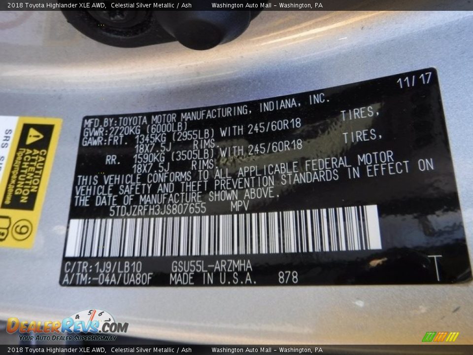2018 Toyota Highlander XLE AWD Celestial Silver Metallic / Ash Photo #28