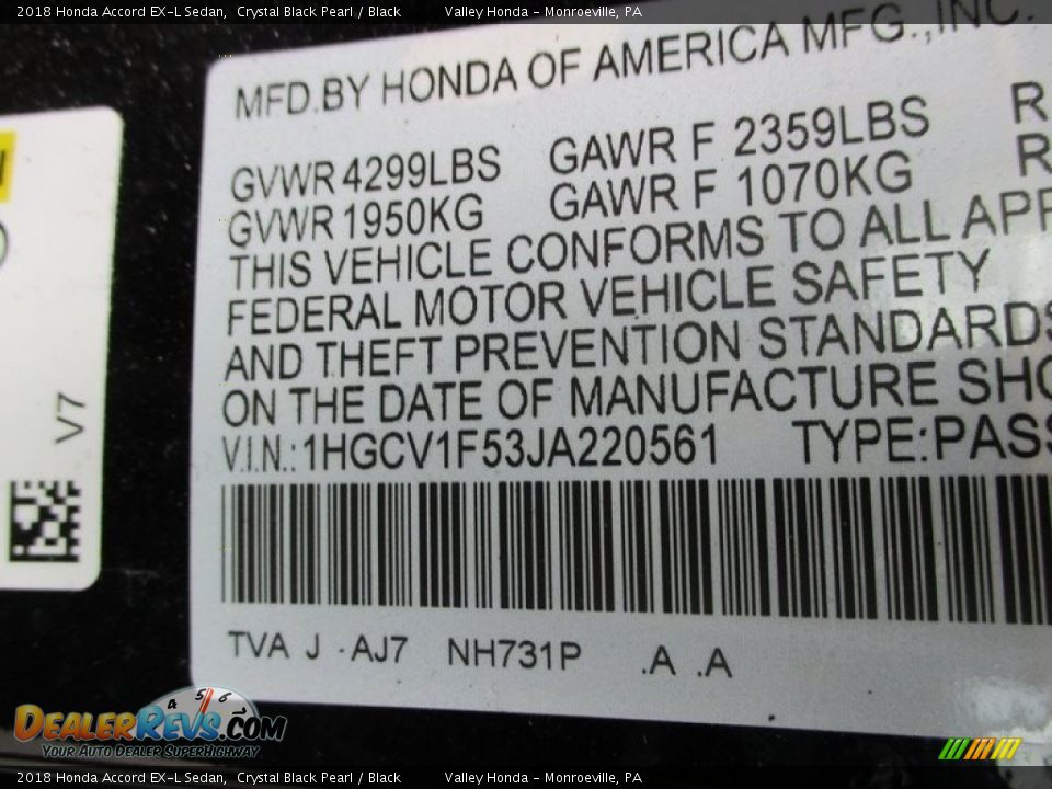 2018 Honda Accord EX-L Sedan Crystal Black Pearl / Black Photo #19