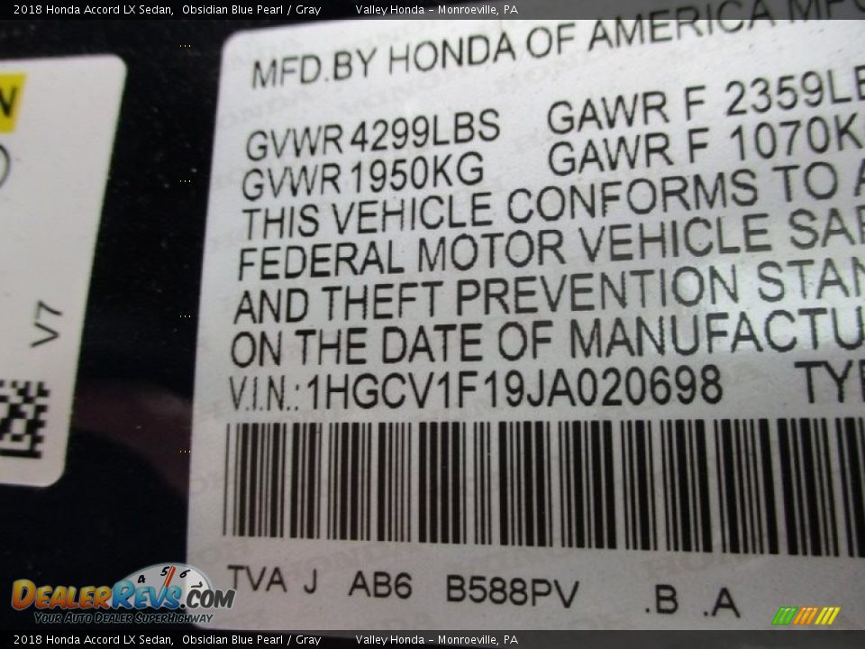 2018 Honda Accord LX Sedan Obsidian Blue Pearl / Gray Photo #19